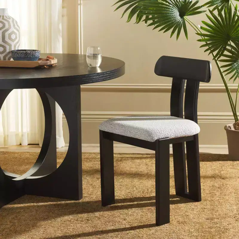 Boucle Upholstered Dining Chair with Wood Frame