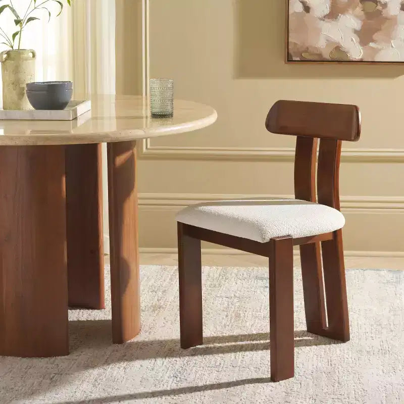 Boucle Upholstered Dining Chair with Wood Frame
