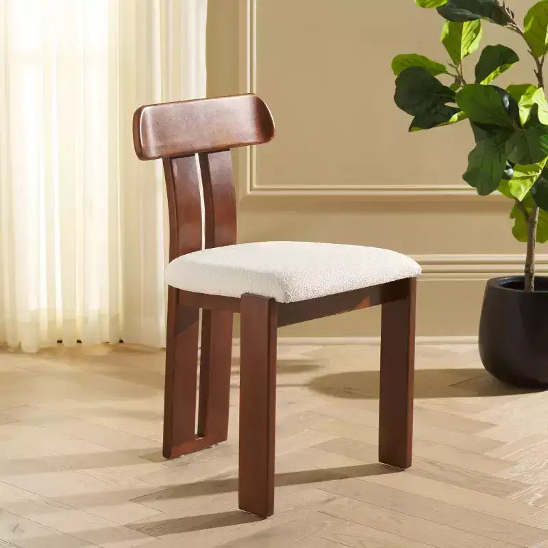 Boucle Upholstered Dining Chair with Wood Frame