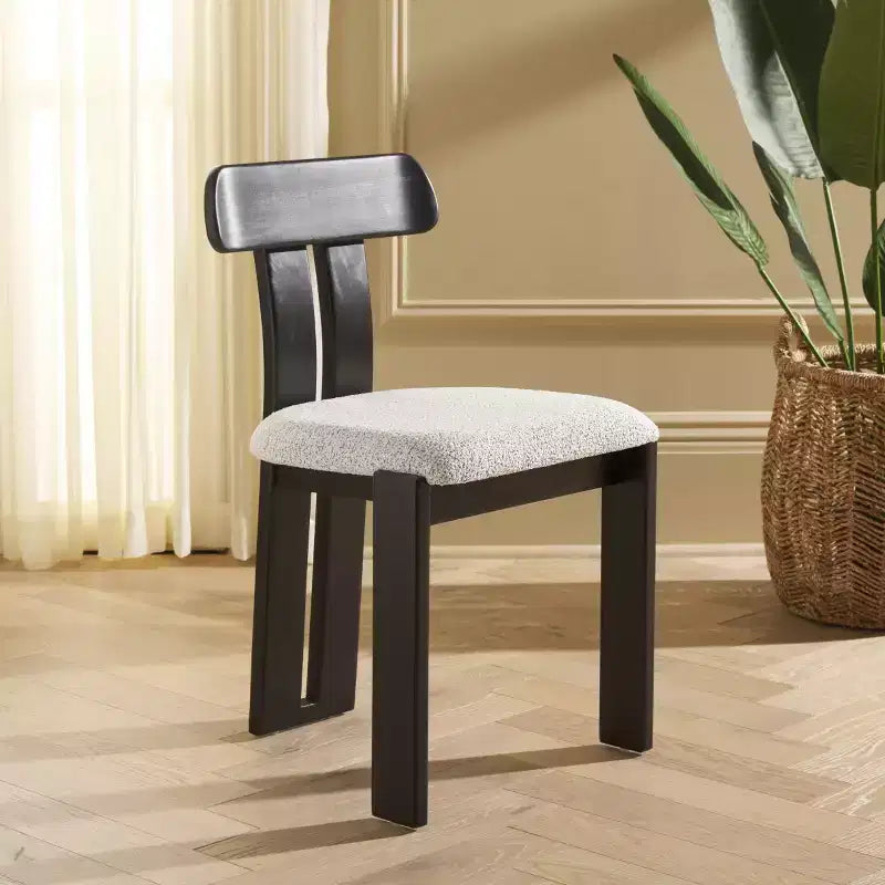 Boucle Upholstered Dining Chair with Wood Frame