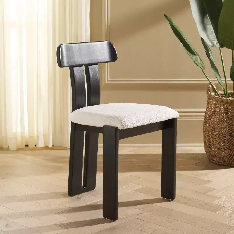 Boucle Upholstered Dining Chair with Wood Frame