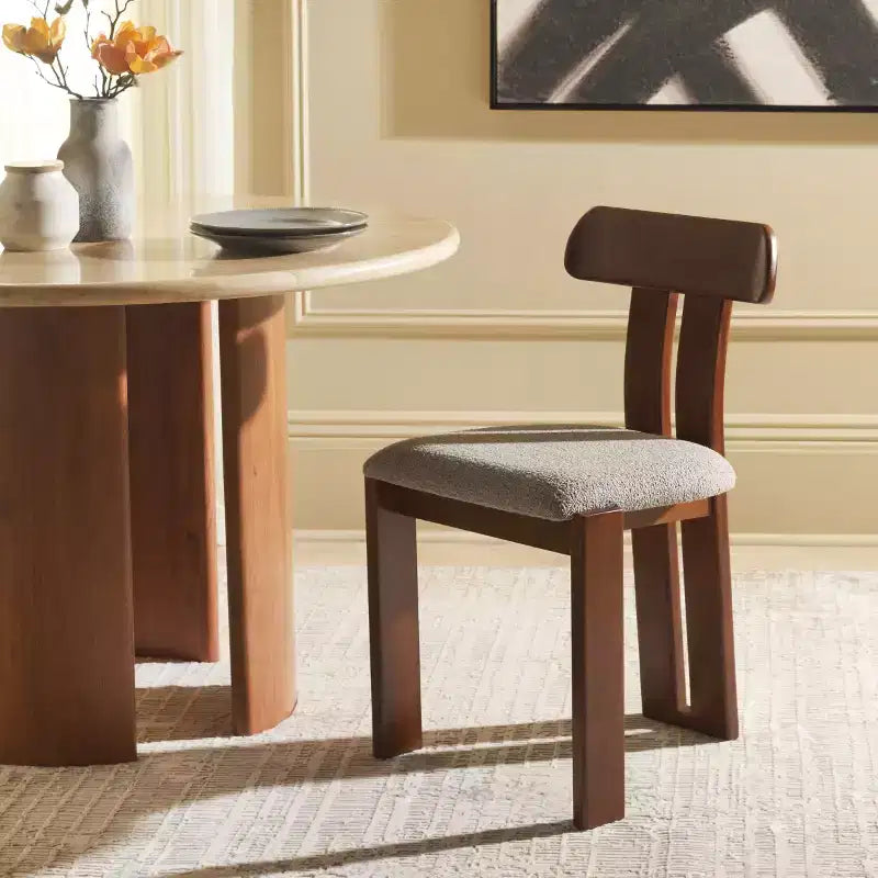 Boucle Upholstered Dining Chair with Wood Frame