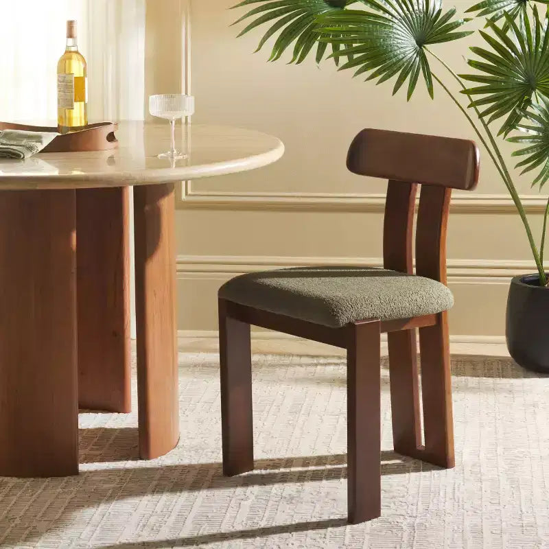 Boucle Upholstered Dining Chair with Wood Frame
