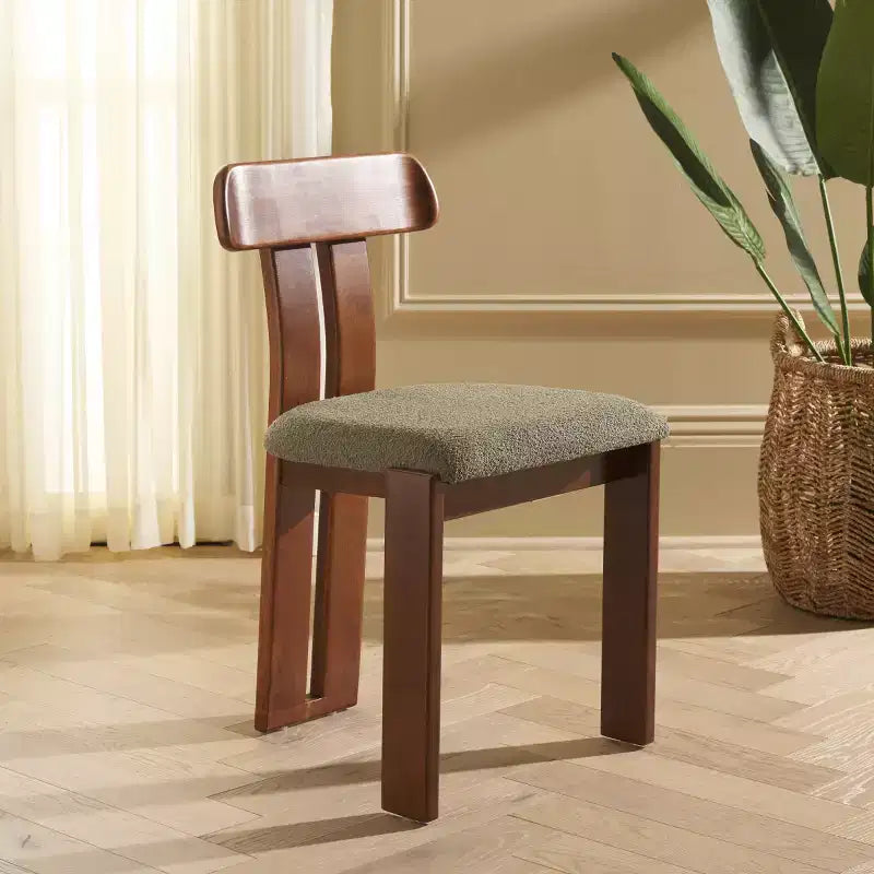 Boucle Upholstered Dining Chair with Wood Frame