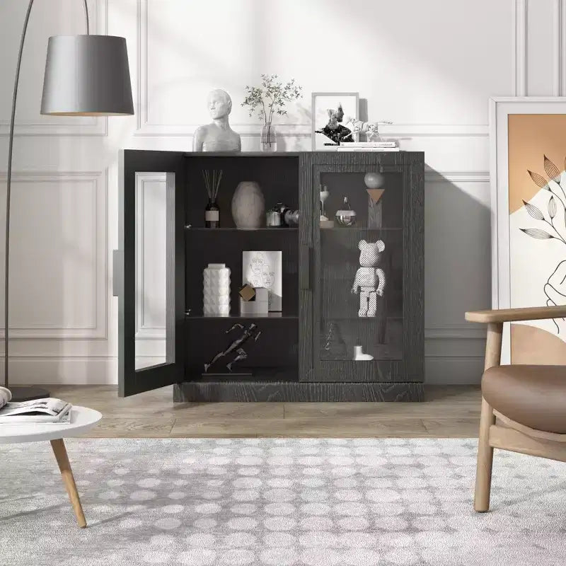 Wood Accent Cabinet with Glass Doors and Adjustable Shelves