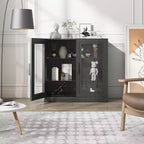 Wood Accent Cabinet with Glass Doors and Adjustable Shelves