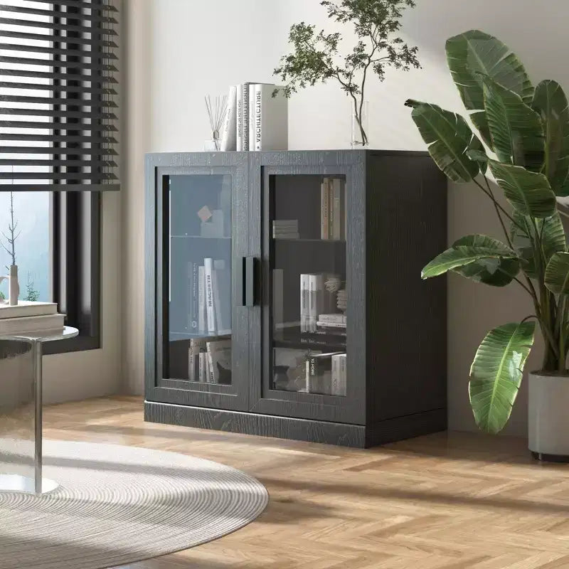 Wood Accent Cabinet with Glass Doors and Adjustable Shelves