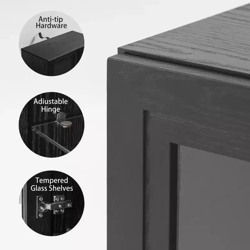 Wood Accent Cabinet with Glass Doors and Adjustable Shelves