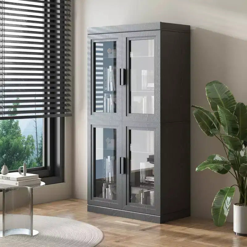Wood Accent Cabinet with Glass Doors and Adjustable Shelves