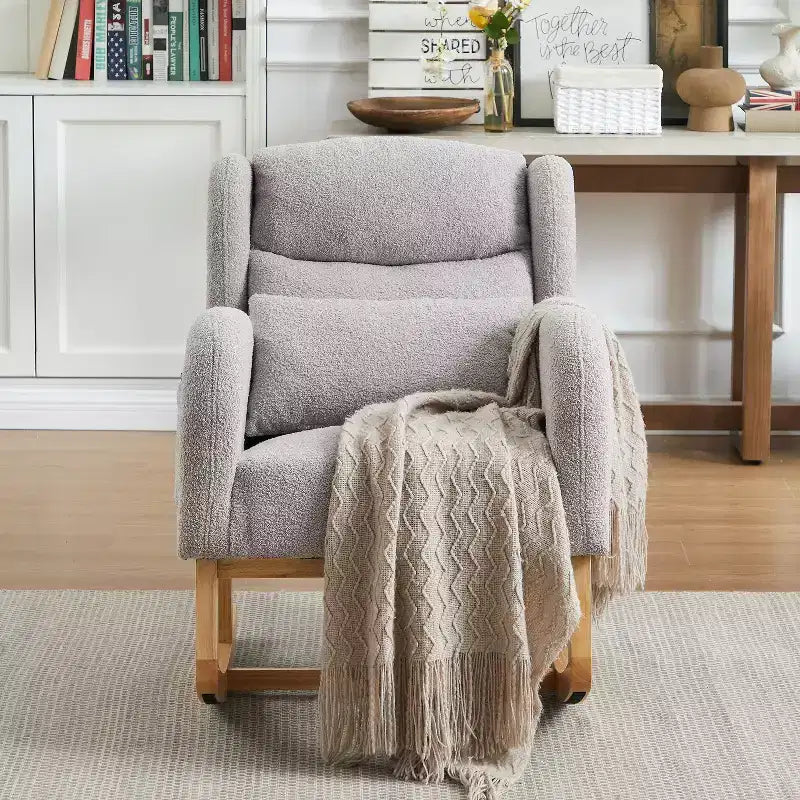 Modern Accent Rocking Chair with High Backrest and Side Pockets