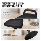 Height-Adjustable Active Chair with Handle – Wobble Seat with 8° Tilt, Elastic Fabric & 45mm Foam Cushion, Black