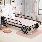 Twin Car-Shaped Metal Bed Frame with Safety Guardrails