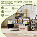 Twin Car-Shaped Metal Bed Frame with Safety Guardrails