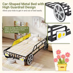 Twin Car-Shaped Metal Bed Frame with Safety Guardrails