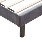 Queen Platform Bed Frame with Velvet Button-Tufted Upholstered Headboard, Gray