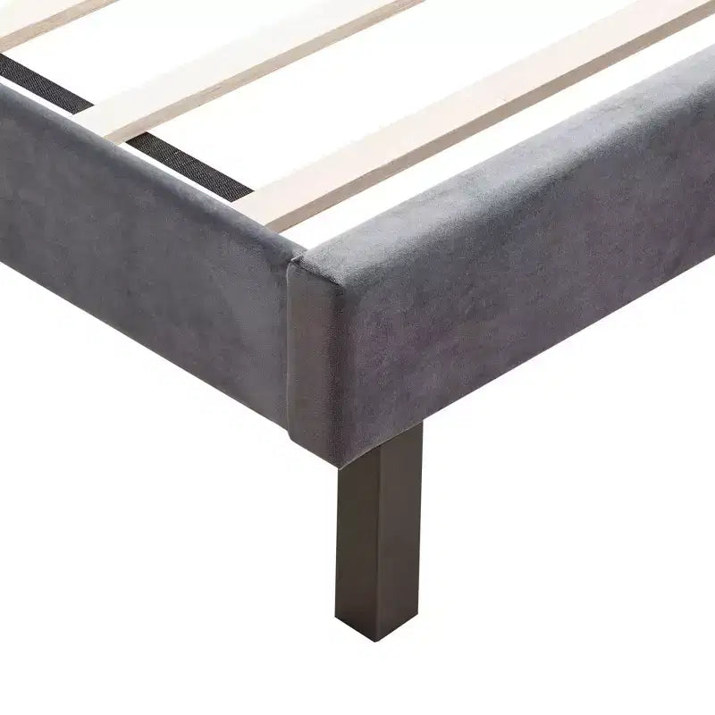 Queen Platform Bed Frame with Velvet Button-Tufted Upholstered Headboard, Gray