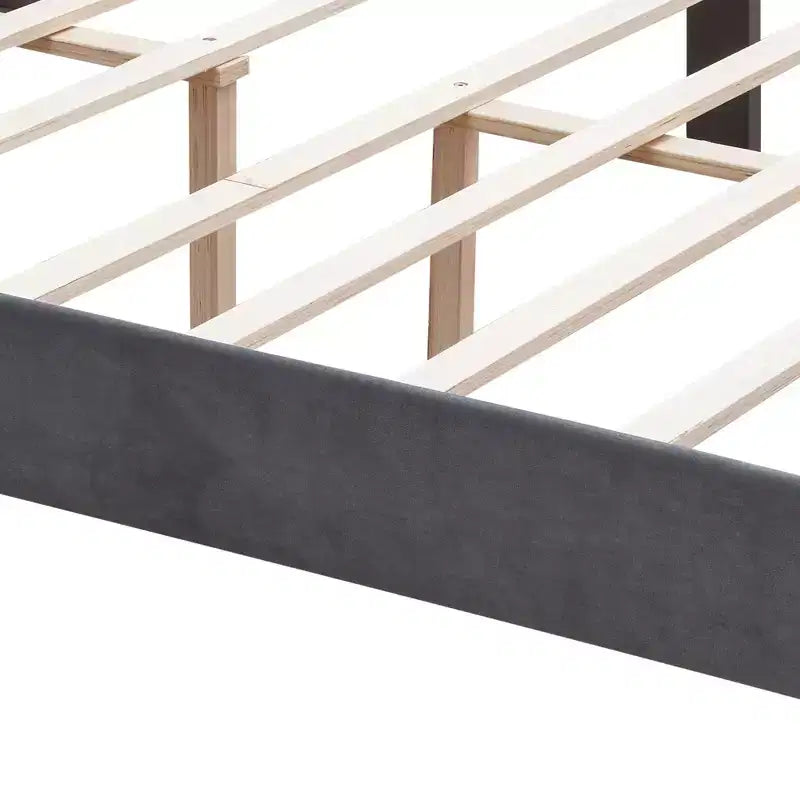 Queen Platform Bed Frame with Velvet Button-Tufted Upholstered Headboard, Gray