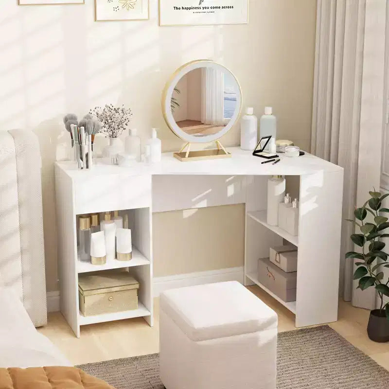L-Shaped Computer Desk with Drawer & Storage Shelves for Home Office