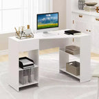 L-Shaped Computer Desk with Drawer & Storage Shelves for Home Office