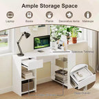 L-Shaped Computer Desk with Drawer & Storage Shelves for Home Office