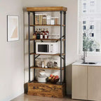 81.3" 5-Tier Bookcase with Drawer and Metal Frame