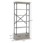 81.3" 5-Tier Bookcase with Drawer and Metal Frame