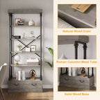 81.3" 5-Tier Bookcase with Drawer and Metal Frame