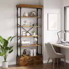 81.3" 5-Tier Bookcase with Drawer and Metal Frame