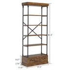 81.3" 5-Tier Bookcase with Drawer and Metal Frame