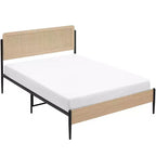 Rattan Headboard Bed Frame with Wooden Footboard and Under-Bed Storage