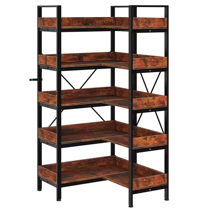 5-Tier L-Shaped Corner Bookshelf with Metal Frame