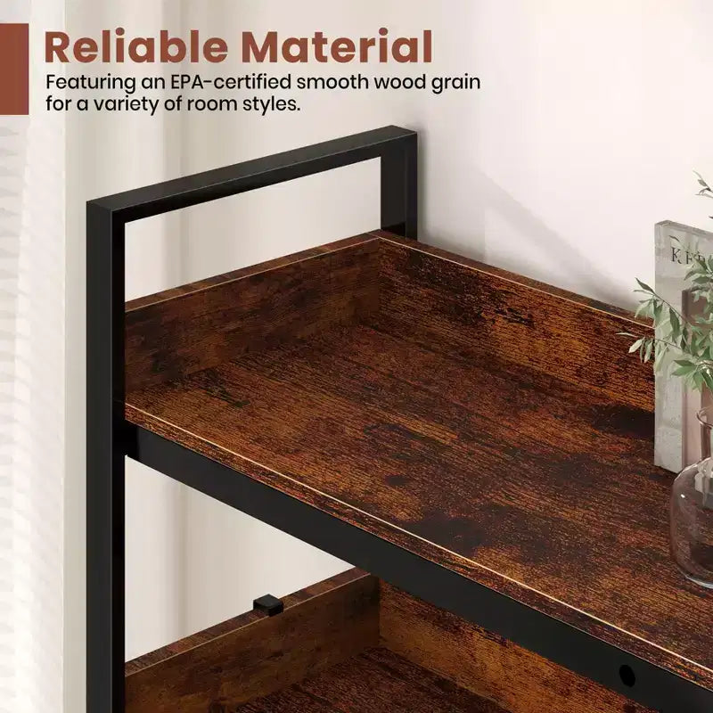 5-Tier L-Shaped Corner Bookshelf with Metal Frame