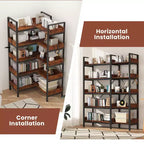 5-Tier L-Shaped Corner Bookshelf with Metal Frame