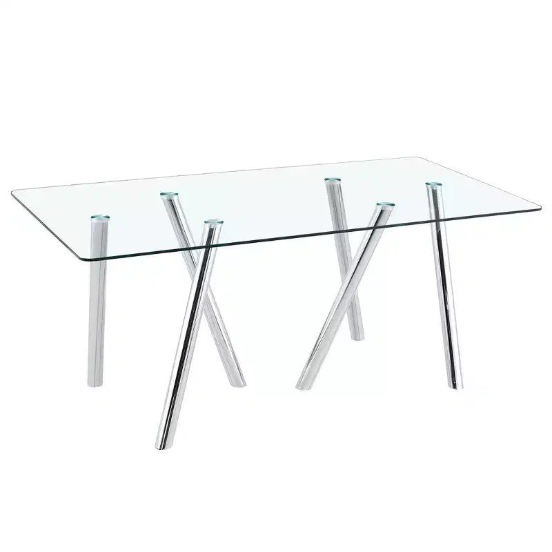 71-Inch Tempered Glass Dining Table with Metal Legs