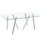 71-Inch Tempered Glass Dining Table with Metal Legs
