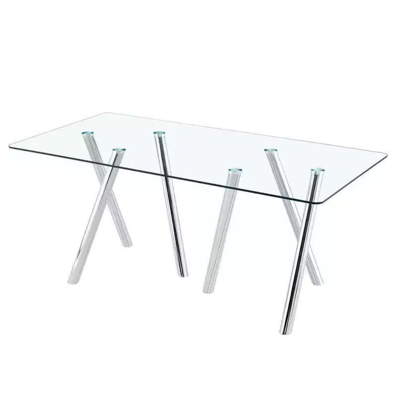 71-Inch Tempered Glass Dining Table with Metal Legs