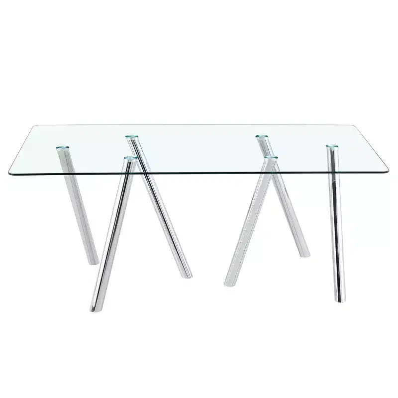 71-Inch Tempered Glass Dining Table with Metal Legs