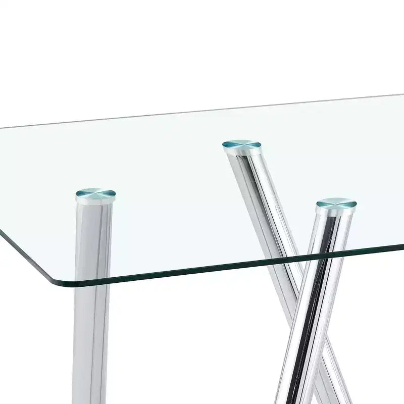 71-Inch Tempered Glass Dining Table with Metal Legs