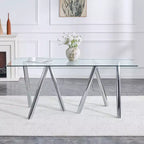 71-Inch Tempered Glass Dining Table with Metal Legs