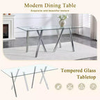 71-Inch Tempered Glass Dining Table with Metal Legs
