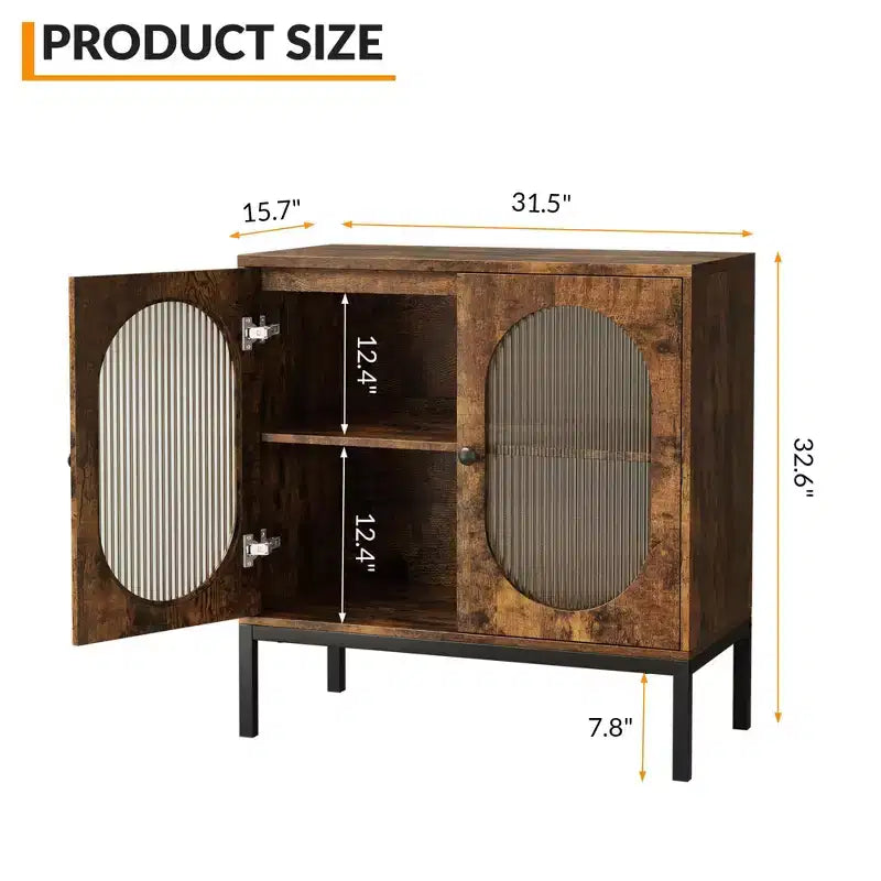 Rattan Buffet Cabinet with Doors and Shelves, Wood Sideboard for Dining Room and Kitchen