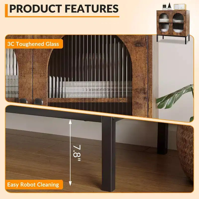 Rattan Buffet Cabinet with Doors and Shelves, Wood Sideboard for Dining Room and Kitchen