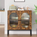 Rattan Buffet Cabinet with Doors and Shelves, Wood Sideboard for Dining Room and Kitchen