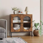 Rattan Buffet Cabinet with Doors and Shelves, Wood Sideboard for Dining Room and Kitchen