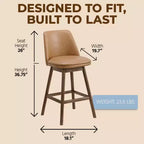 26-Inch Swivel Counter Stool in Walnut Finish with Brown Vegan Leather Seat