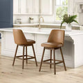 26-Inch Swivel Counter Stool in Walnut Finish with Brown Vegan Leather Seat