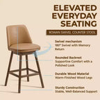 26-Inch Swivel Counter Stool in Walnut Finish with Brown Vegan Leather Seat