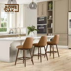 26-Inch Swivel Counter Stool in Walnut Finish with Brown Vegan Leather Seat