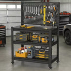 18" 3-Tier Metal Shelving Unit with Pegboard