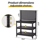 18" 3-Tier Metal Shelving Unit with Pegboard
